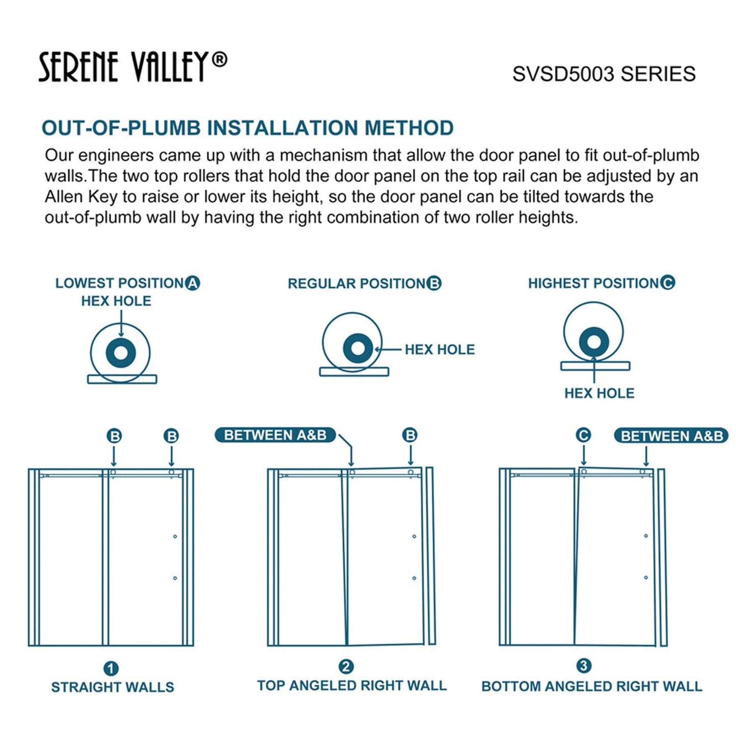 Serene Valley 72 x 74 Inch Square Rail Frameless Sliding Shower Door, Chrome - 280460