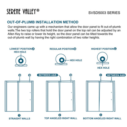 Serene Valley 72 x 74 Inch Square Rail Frameless Sliding Shower Door, Chrome - 280460