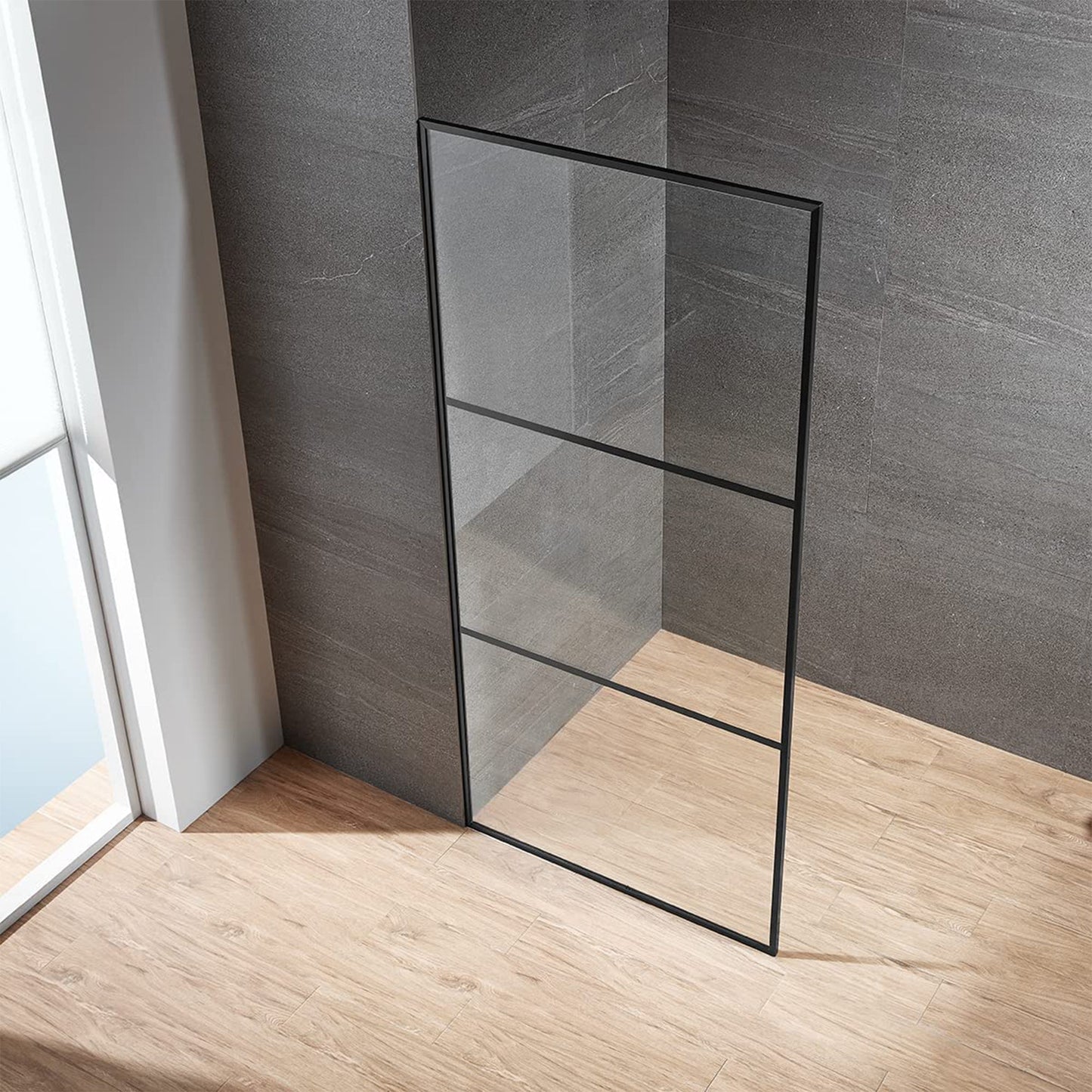 Serene Valley 34 x 72 Inch Tempered Glass Stand Alone Shower Screen, Matte Black - 280469