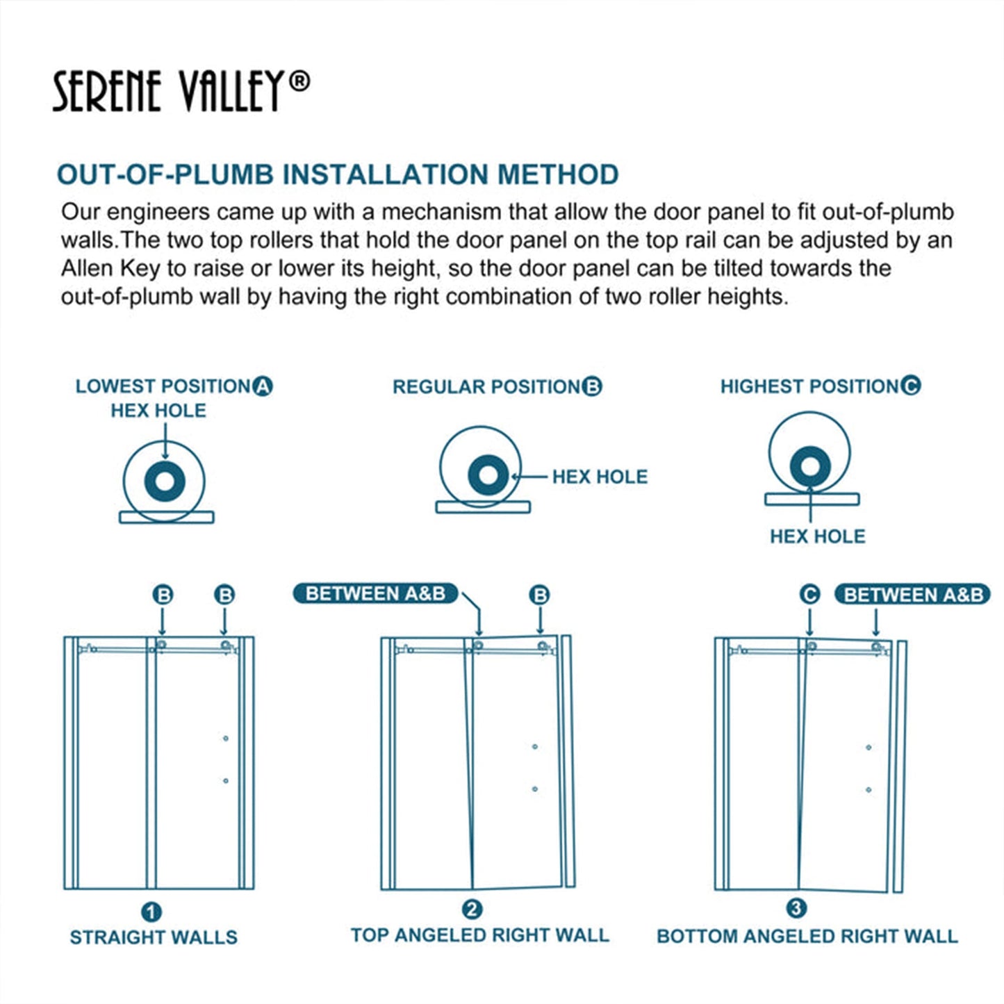 Serene Valley 60 x 66 Inch Square Rail Frameless Sliding Shower Door, Chrome - 280489