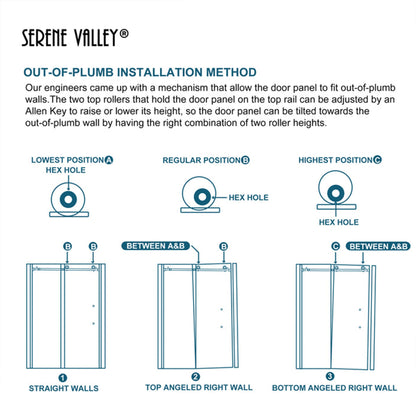Serene Valley 60 x 66 Inch Square Rail Frameless Sliding Shower Door, Chrome - 280489