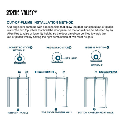 Serene Valley 60 x 66" Big Roller Frameless Sliding Shower Door, Brushed Nickel - 280492