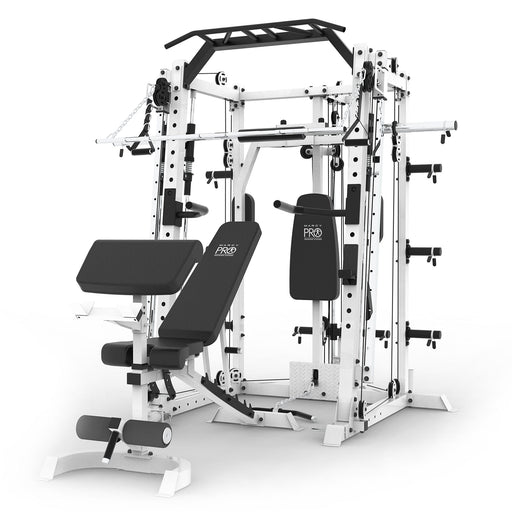 Marcy SM-7409 Smith Machine Cage Multi Purpose Home Gym Training System, White - 294637