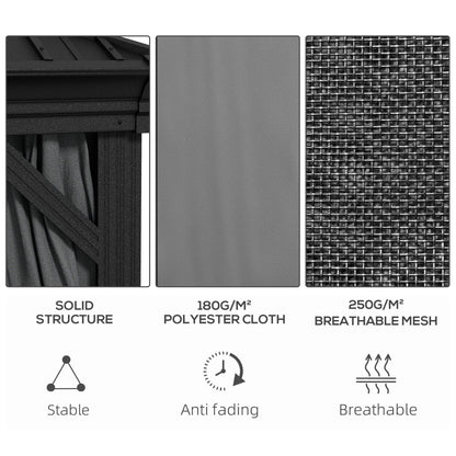 Outsunny 10' x 10' Hardtop Pavilion Gazebo with Curtains, Nettings, Aluminum Frame, Hooks, Light Gray - 84C-204V05LG