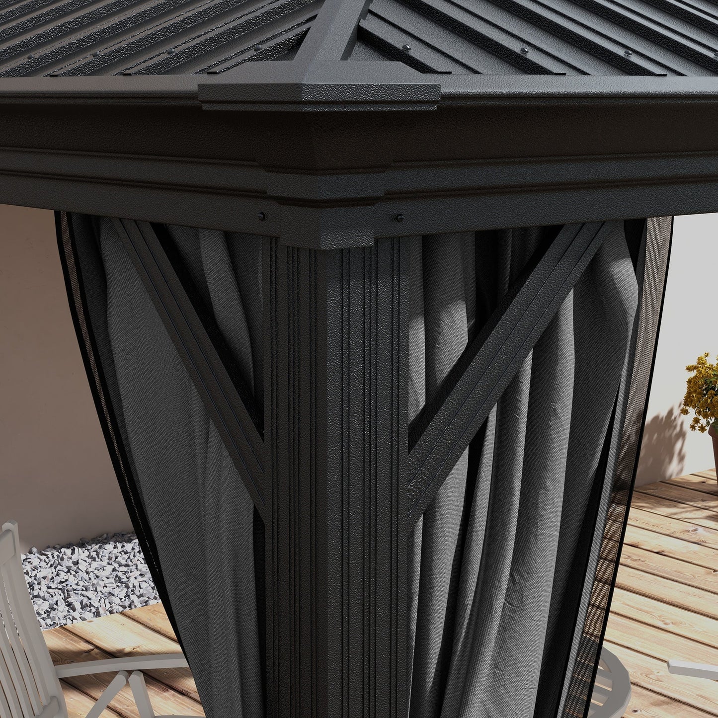 Outsunny 10' x 10' Hardtop Pavilion Gazebo with Curtains, Nettings, Aluminum Frame, Hooks, Light Gray - 84C-204V05LG