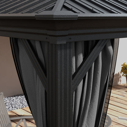 Outsunny 10' x 10' Hardtop Pavilion Gazebo with Curtains, Nettings, Aluminum Frame, Hooks, Light Gray - 84C-204V05LG