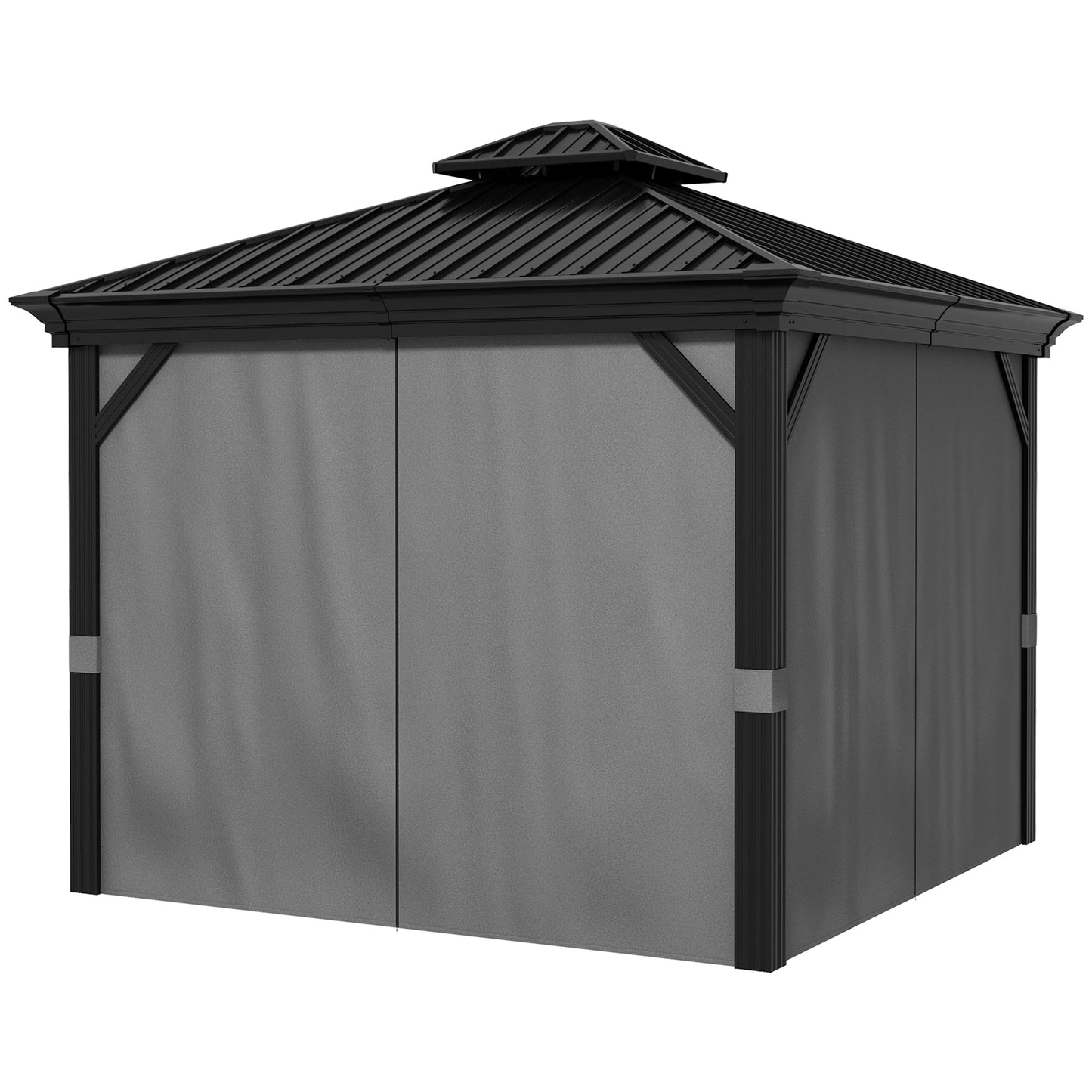 Outsunny 10' x 10' Hardtop Pavilion Gazebo with Curtains, Nettings, Aluminum Frame, Hooks, Light Gray - 84C-204V05LG