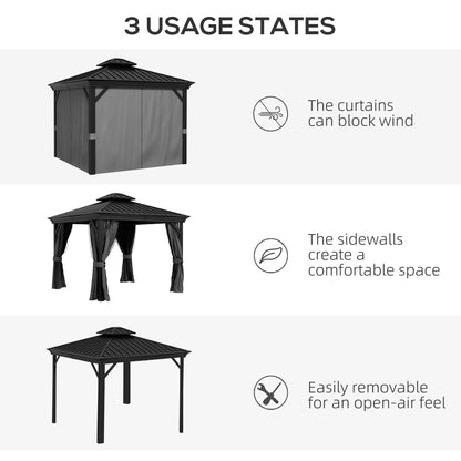 Outsunny 10' x 10' Hardtop Pavilion Gazebo with Curtains, Nettings, Aluminum Frame, Hooks, Light Gray - 84C-204V05LG