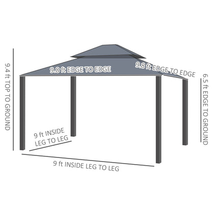 Outsunny 10' x 10' Hardtop Pavilion Gazebo with Curtains, Nettings, Aluminum Frame, Hooks, Light Gray - 84C-204V05LG