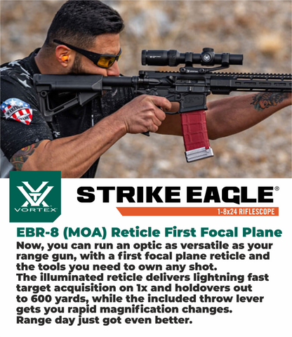Vortex Optics Strike Eagle 1-8x24 EBR-8 MOA 30mm Riflescope - SE-1801