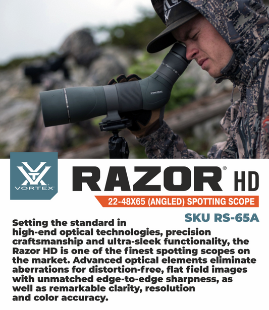 Vortex Optics Razor HD 22-48x65 (Angled) Spotting Scope with Free Hat and Wearable4U Bundle - RS-65A_Hat-CD_LCP