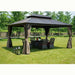 Kozyard Alexander 12' X 16' Hardtop Gazebo, Aluminum Metal Gazebo with Galvanized Steel Double Roof Canopy, Curtain and Netting, Permanent Gazebo Pavilion for Patio, Backyard, Deck, Lawn Brown - KZAHG1216