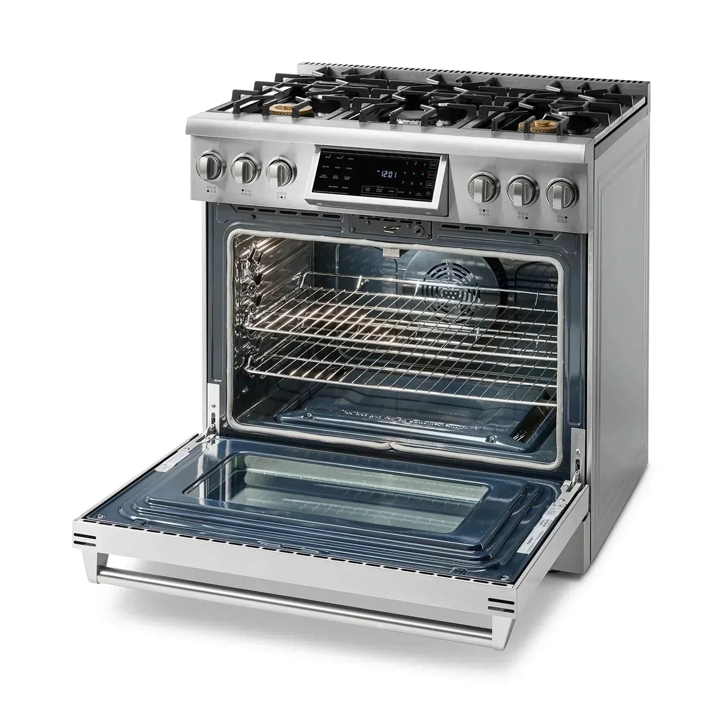 Thor Kitchen Appliance Package - 36 In. Natural Gas Range, Range Hood, Refrigerator with Water and Ice Dispenser, Dishwasher, Wine Cooler, AP-TRG3601-W-8