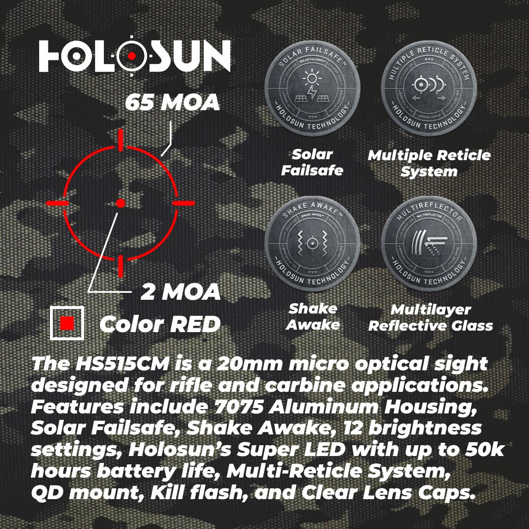 Holosun Circle Dot/Solar Panel/QD Mount HS515CM with included Wearable4U Lens Cleaning Towel Bundle