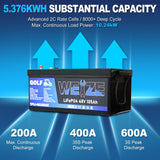 WEIZE 48V(51.2V) 105AH LiFePO4 Golf Cart Battery, 5376Wh Bluetooth Lithium Battery, 8000+ Cycles with 200A BMS, 10 Years Warranty - BAC-0117