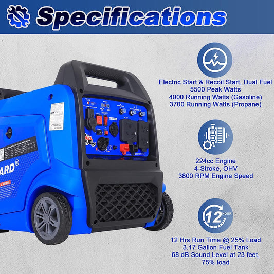 BILT HARD 5500W Dual Fuel Inverter Generator, Electric Start - TGA-0253