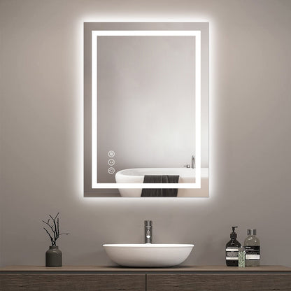 Awoco LED Bathroom Mirror with Light, Lighted Vanity Mirror with Backlit and Front Light, Dimmable Anti-Fog Memory Function Lighted Mirror with 3 Colors for Bathroom Wall - AWC-LM20S28