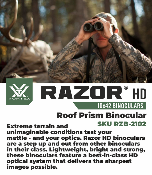 Vortex Optics Razor HD 10x42 Roof Prism Binocular RZB-2102 with Free Hat and Wearable4U Bundle - RZB-2102_Hat-CD_LCP