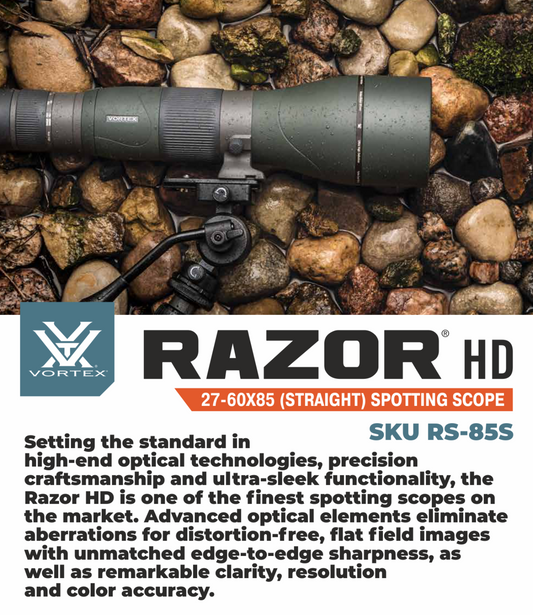 Vortex Optics Razor HD 27-60X85 Straight RS-85S Spotting Scope with Free Hat and Lens Cleaning Pen Bundle - RS-85S_Hat-CD_LCP