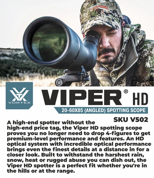 Vortex Optics Viper HD 20-60x85 Angled Spotting Scope V502 with Wearable4U Bundle - V502_Hat-CD_LCP
