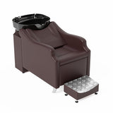 OmySalon BU1301 Salon Shampoo Bowl and Chair Backwash Unit with Extra Large Ceramic Bowl & Freestanding Ottoman - G59000488+G59000489+G59000490