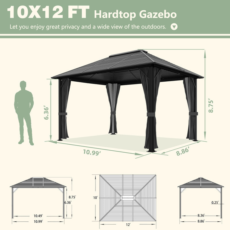 VEIKOUS 10'x12' Aluminum Hardtop Gazebo Pergola with Mesh Netting, Outdoor Gazebo Single Roof for Patio, Backyard, Garden - PG0201-20