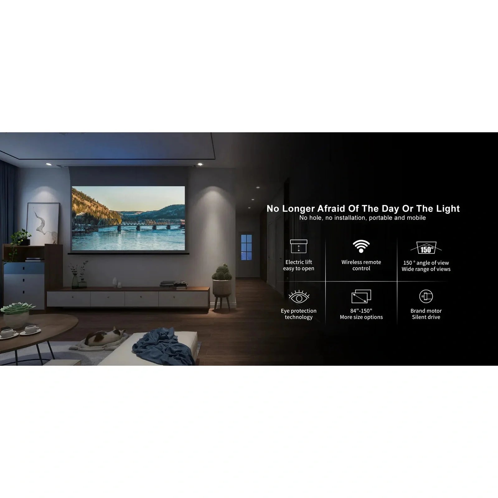 VIVIDSTORM ALR P Slimline Motorized Tension Obsidian Long Throw Perforated Projector Screen