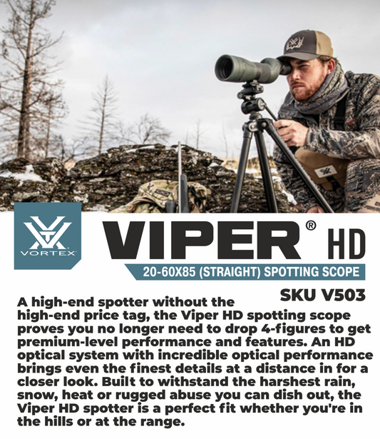 Vortex Optics Viper HD 20-60x85 Straight Spotting Scope V503 with Free Hat and Wearable4U Bundle - V503_Hat-CD_LCP