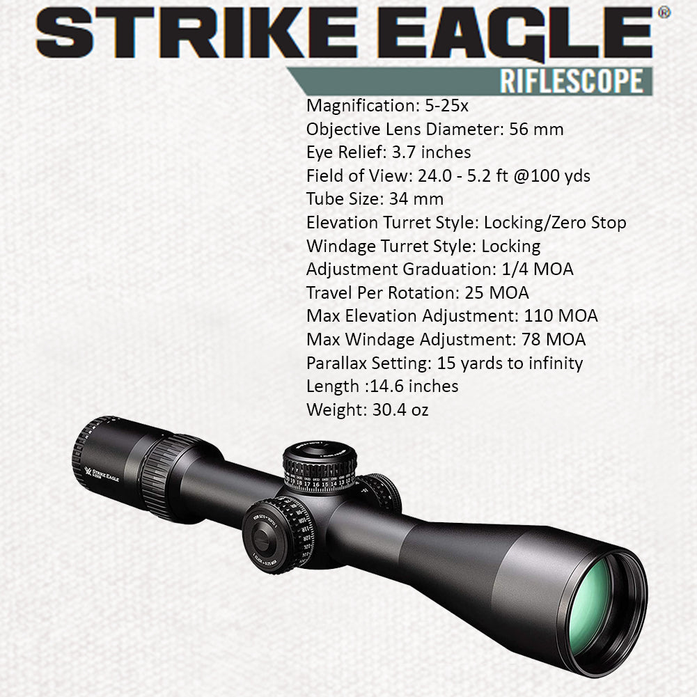 Vortex Optics Strike Eagle 5-25x56 FFP EBR-7C (MOA) Reticle Riflescope with Wearable4U Bundle