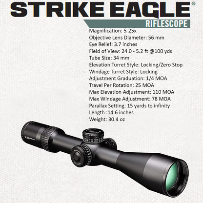 Vortex Optics Strike Eagle 5-25x56 FFP EBR-7C (MOA) Reticle Riflescope with Wearable4U Bundle