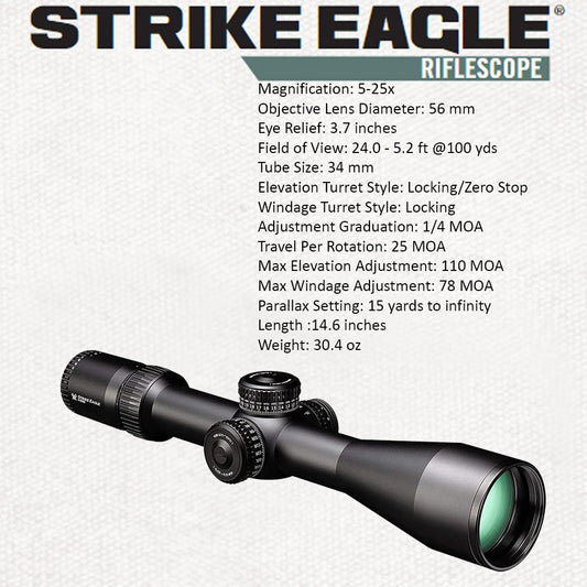 Vortex Optics Strike Eagle 5-25x56 FFP EBR-7C (MOA) Reticle Riflescope with Wearable4U Bundle
