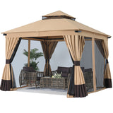 Mastercanopy 10x10 Outdoor Patio Gazebo with Double Roofs, Mosquito Netting and Privacy Screens - B0CWQFDTYQ