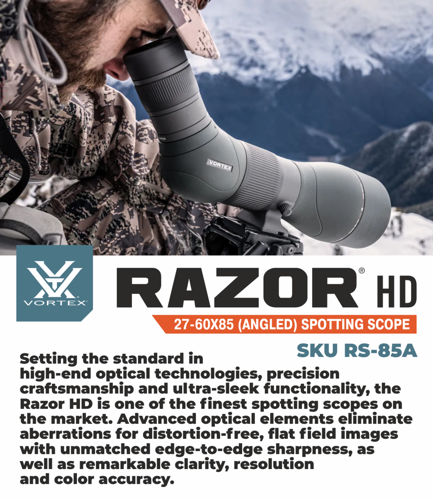 Vortex Optics Razor HD 27-60X85 (Angled) Spotting Scope RS-85A with Free Hat and Wearable4U Bundle - RS-85A_Hat-CD_LCP