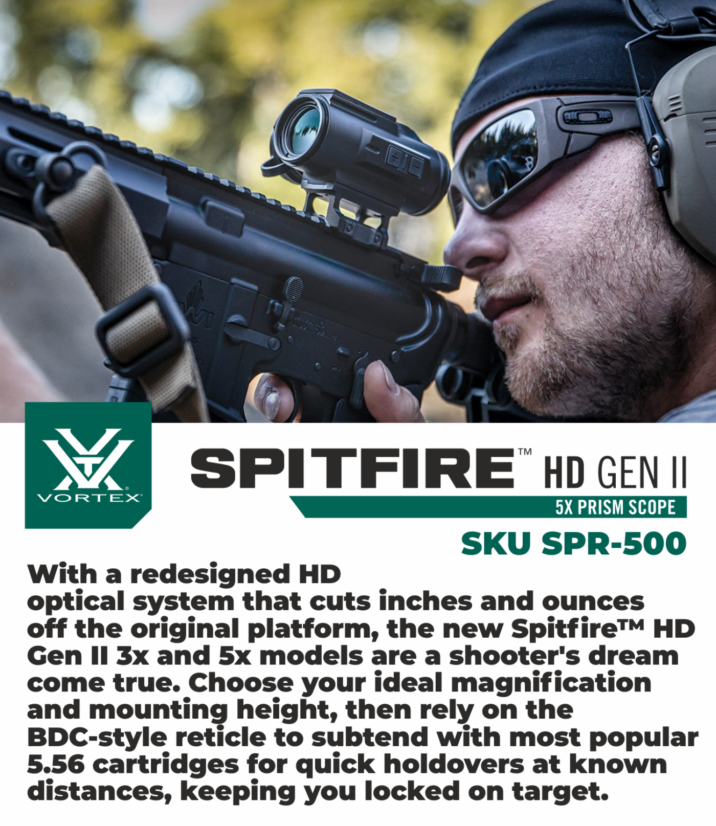 Vortex Optics Spitfire HD Gen II 5X Prism Scope BDC4 Reticle with Wearable4U Bundle - SPR-500_Hat-CD_LCP