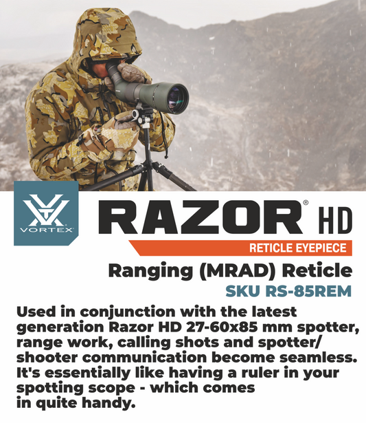 Vortex Optics Razor HD Reticle Eyepiece Ranging MRAD with Free Hat and Lens Cleaning Pen Bundle - RS-85REM_Hat-CD_LCP
