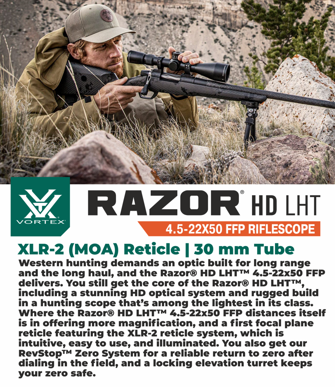 Vortex Optics Razor HD LHT 4.5-22x50 Riflescope XLR-2 MOA with Mount and Hat Bundle - RZR-42201_TRM-2pk_121-53-BCA
