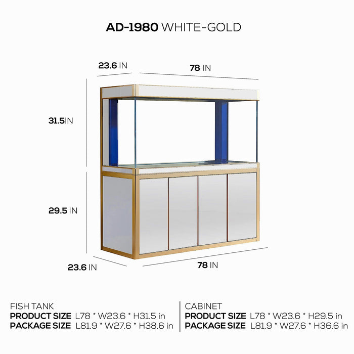 AQUA DREAM 250 GALLON TEMPERED GLASS AQUARIUM WHITE AND GOLD-AD-1980-WT