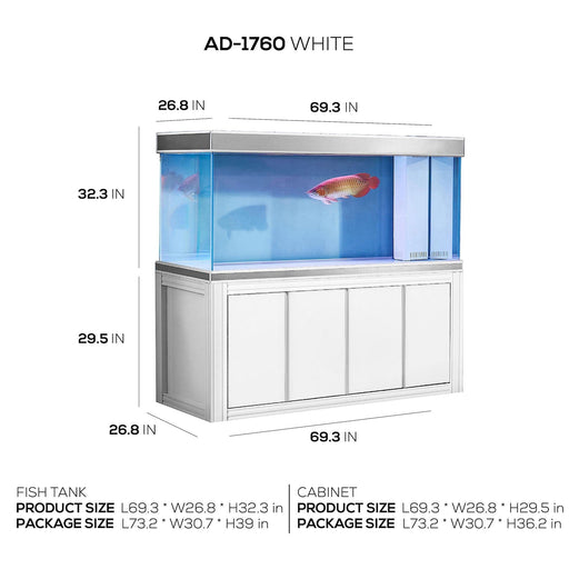 AQUA DREAM TEMPERED GLASS AQUARIUM 235 GALLON FISH TANK COMPLETE SET WHITE & SILVER-AD-1760WS