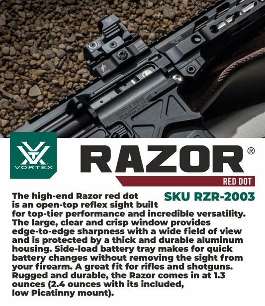 Vortex Optics Razor Red Dot Sight 6 MOA Dot with Wearable4U Bundle - RZR-2003_Hat-CF