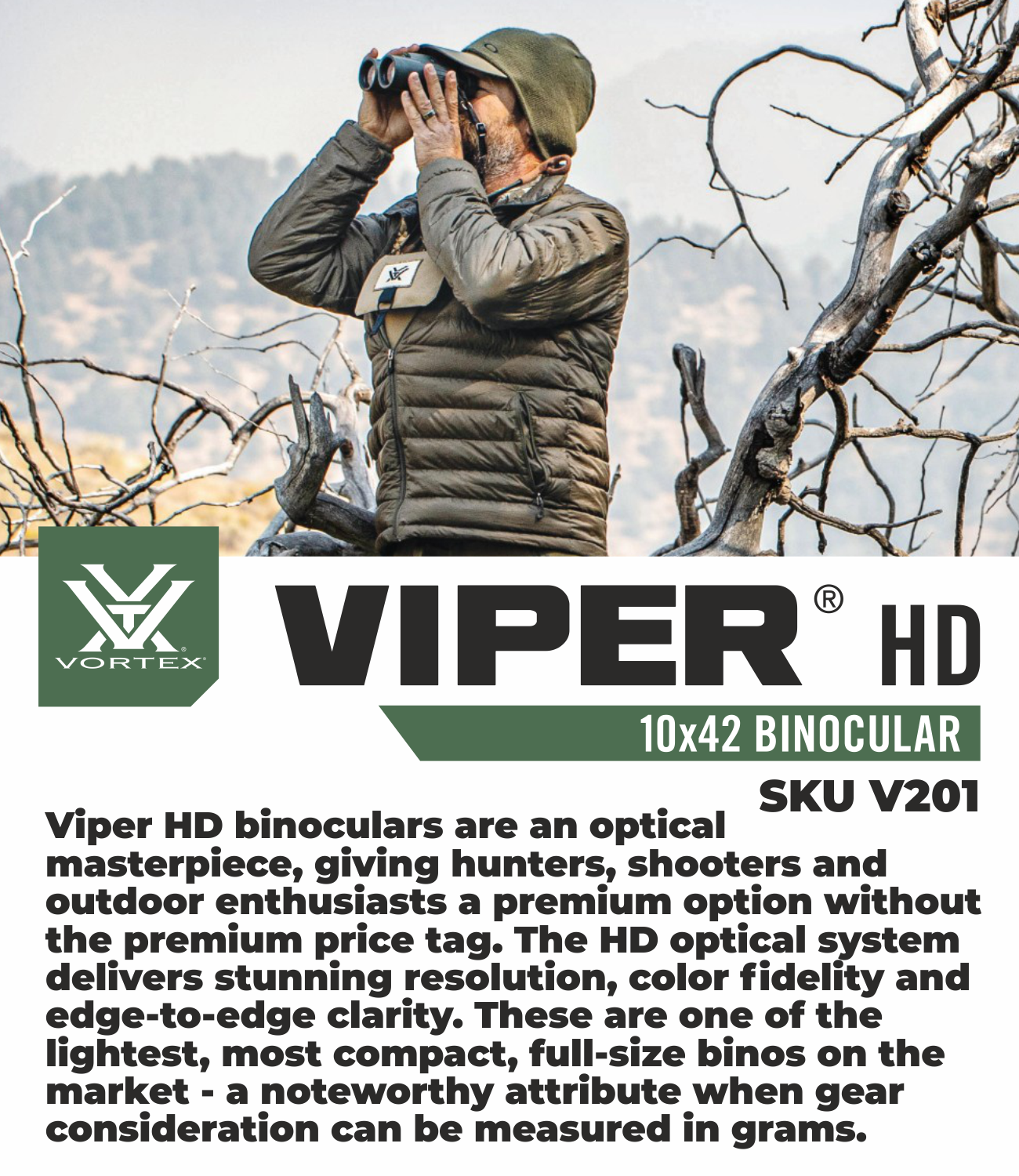 Vortex Optics Viper HD 10x42 Binocular V201 with Free Hat and Wearable4U Bundle - V201_Hat-CD_LCP