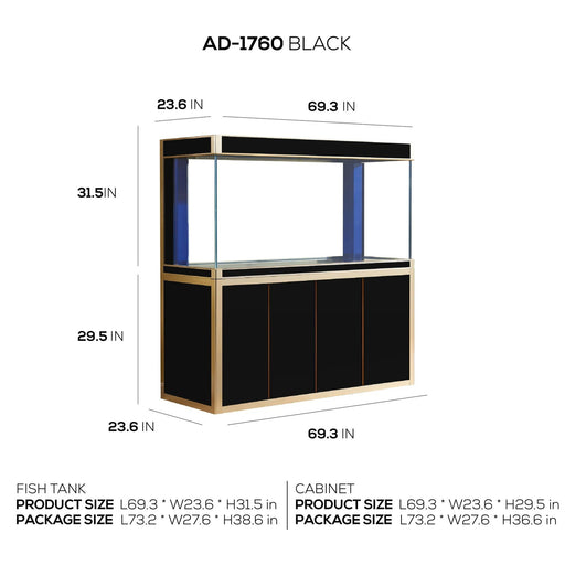 AQUA DREAM 220 GALLON TEMPERED GLASS AQUARIUM BLACK AND GOLD-AD-1760-BK