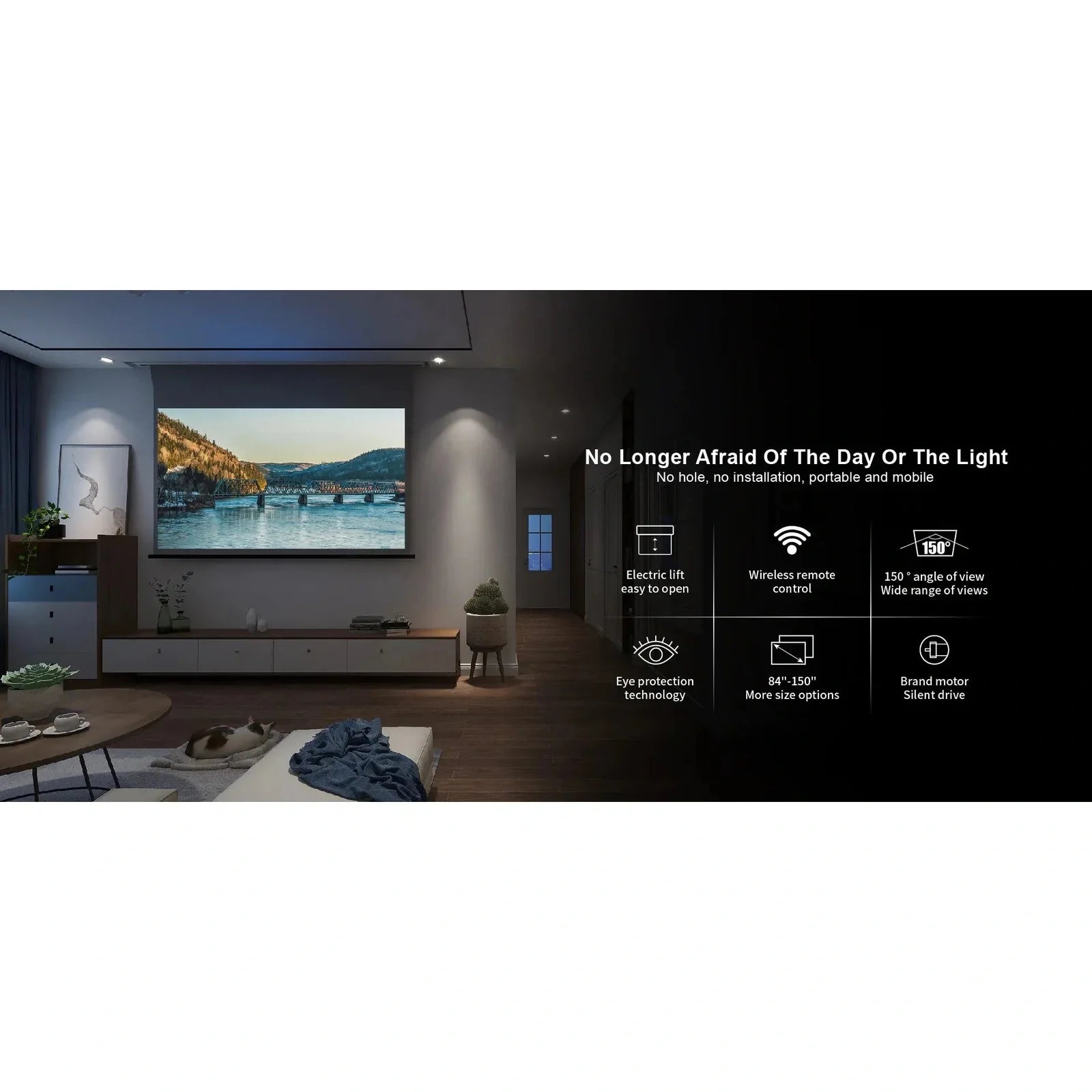 VIVIDSTORM ALR Slimline Motorized Tension Obsidian Long Throw Projector Screen