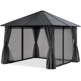 Mastercanopy 10x10 Outdoor Hardtop Gazebo Aluminum Frame Polycarbonate Top with Curtains and Netting - B0DHVKPJDR