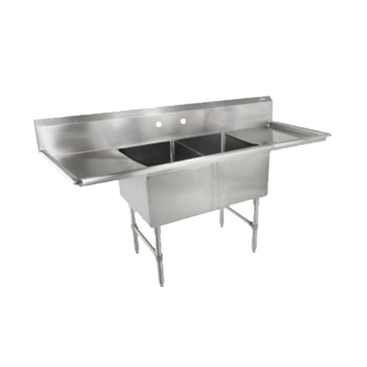 John Boos 2B18244-2D18 Two-Compartment Sink with Two 18" Drainboards - JB2B182442D18