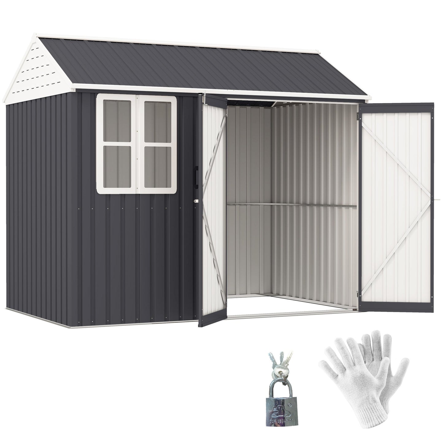 Outsunny 8' x 5.5' Extra Large Garden Shed, Tool Storage with Window, Metal Sloped Roof, Dark Gray - 845-331V01CG