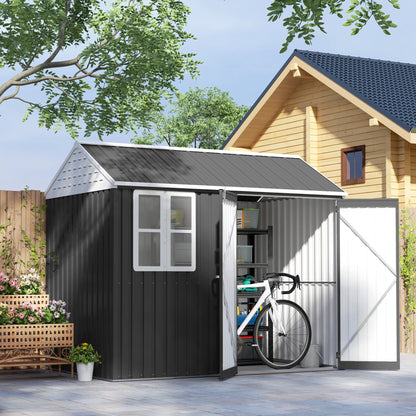 Outsunny 8' x 5.5' Extra Large Garden Shed, Tool Storage with Window, Metal Sloped Roof, Dark Gray - 845-331V01CG