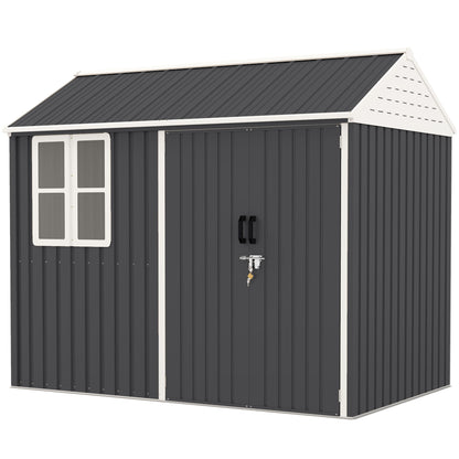 Outsunny 8' x 5.5' Extra Large Garden Shed, Tool Storage with Window, Metal Sloped Roof, Dark Gray - 845-331V01CG