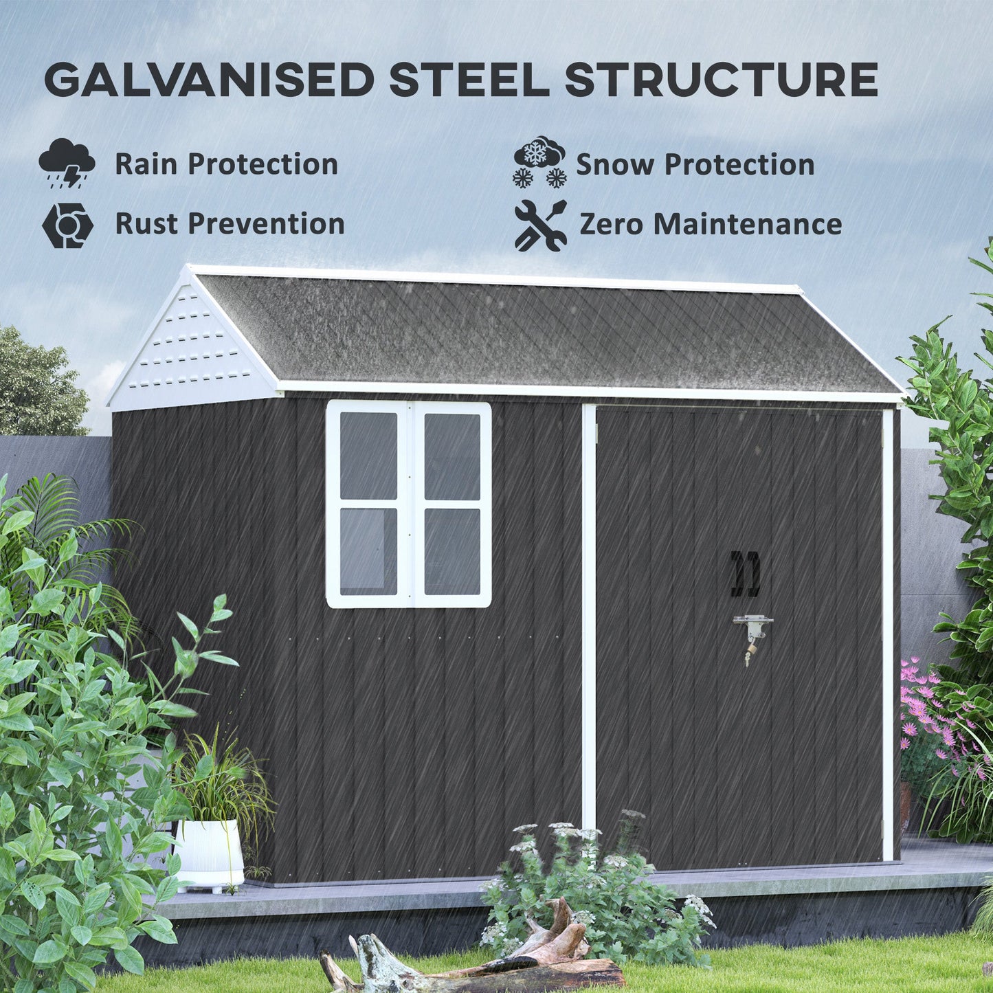 Outsunny 8' x 5.5' Extra Large Garden Shed, Tool Storage with Window, Metal Sloped Roof, Dark Gray - 845-331V01CG