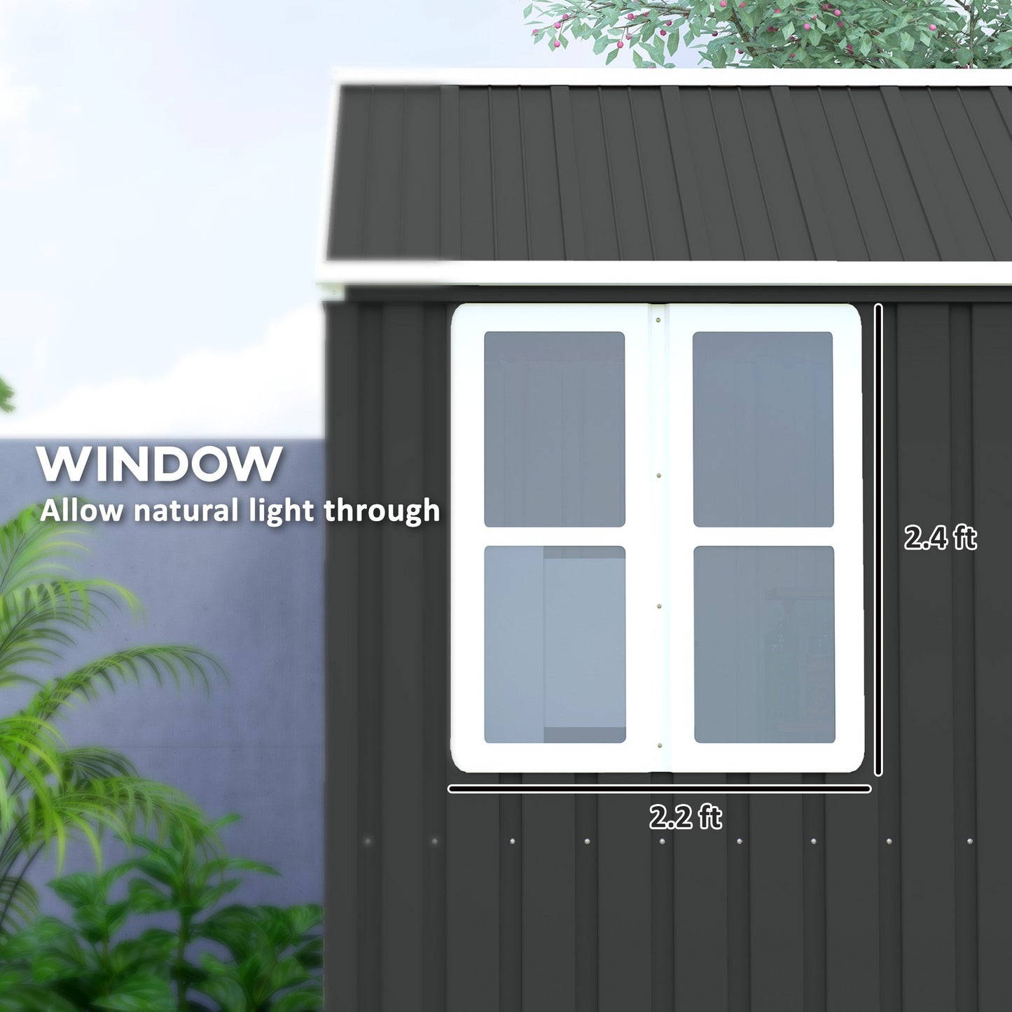 Outsunny 8' x 5.5' Extra Large Garden Shed, Tool Storage with Window, Metal Sloped Roof, Dark Gray - 845-331V01CG