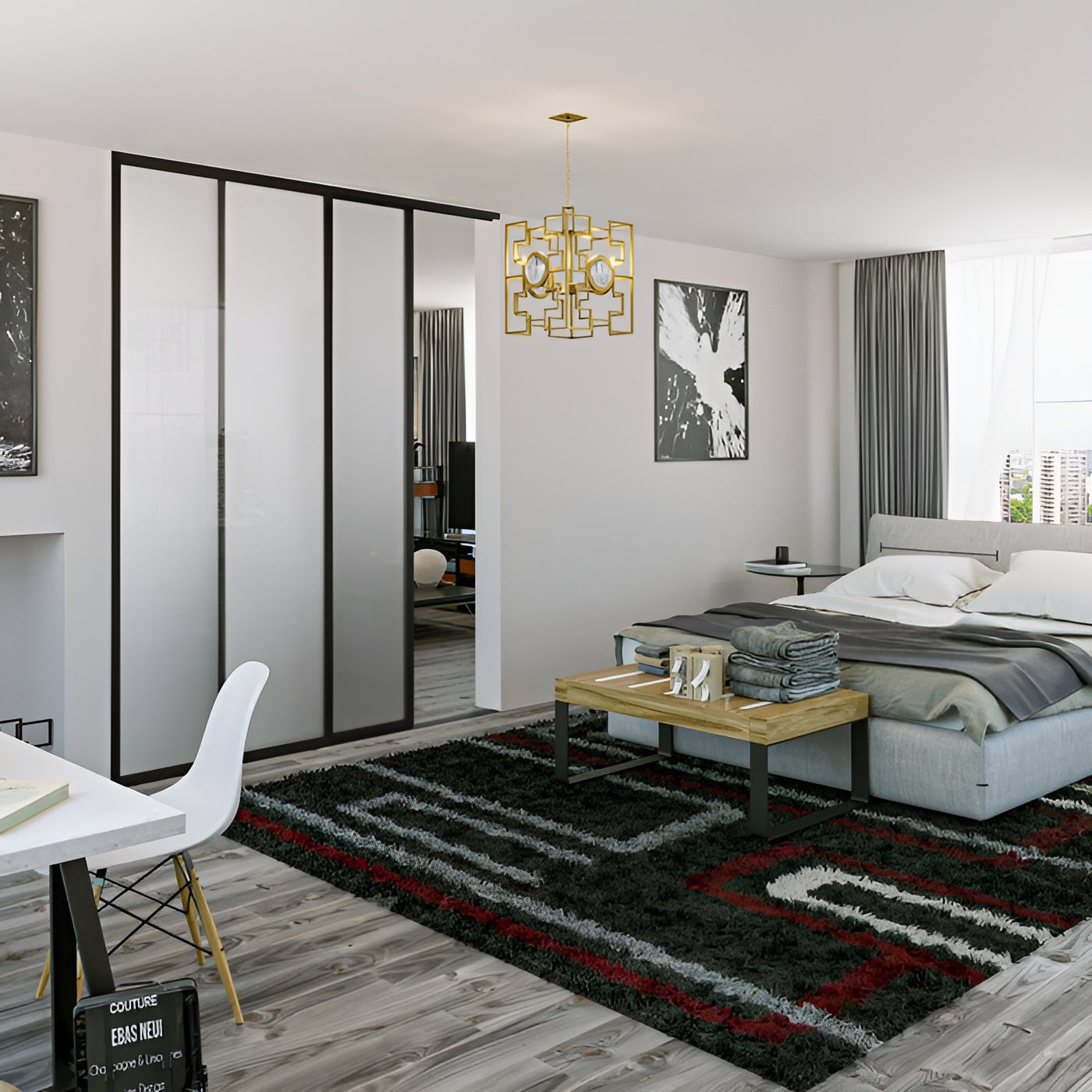 Doors22 80x80 Glass Sliding Room Divider Clear 2 panels - RDB80x80clear